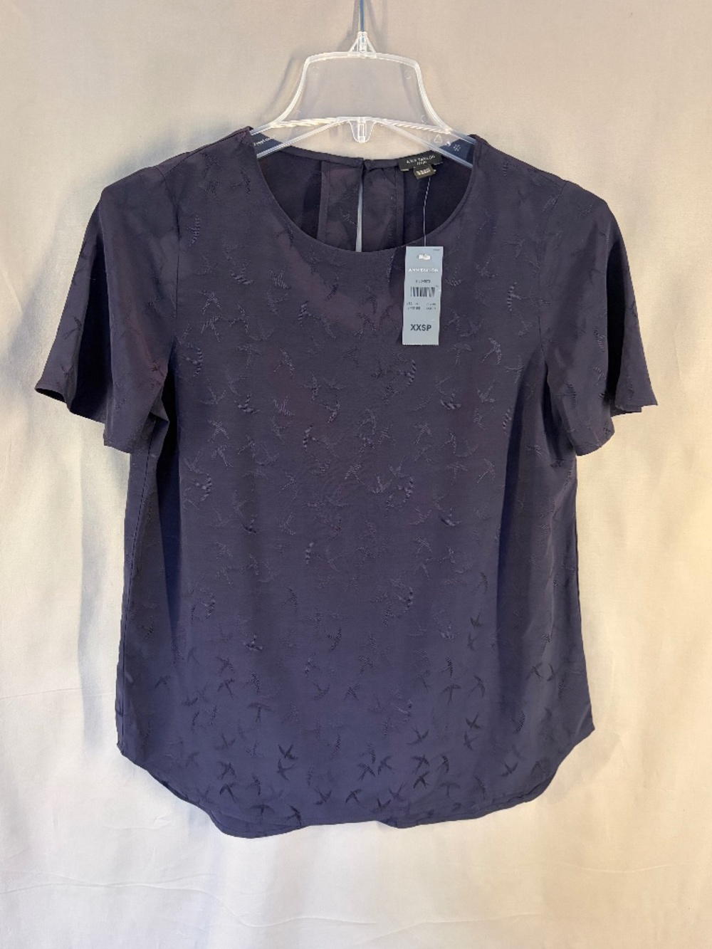 Ann Taylor Short-Sleeve Top with Swallow Bird pattern, Blue Size XXSP - NWT